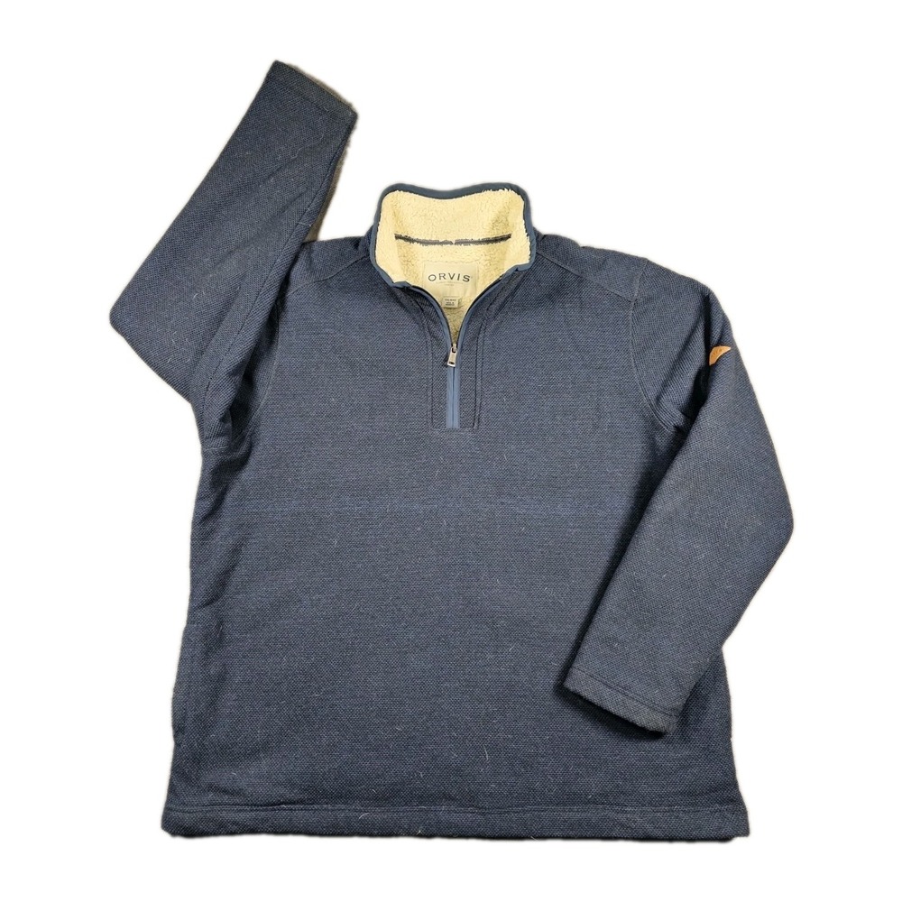 Orvis Sherpa Lined Fleece Pullover Men's XXL Blue 1/4 Zip Pockets‎ 1526440